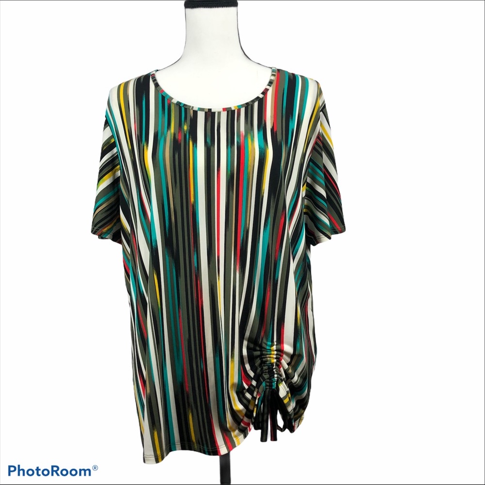 Multi color striped rouched scoop neck top, blouse
